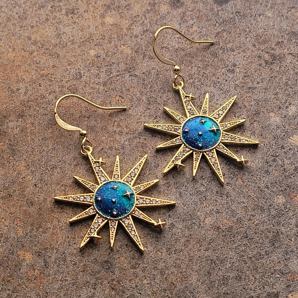 18k Gold Zicronia Sun & Stars Earring - Picture 1 of 4